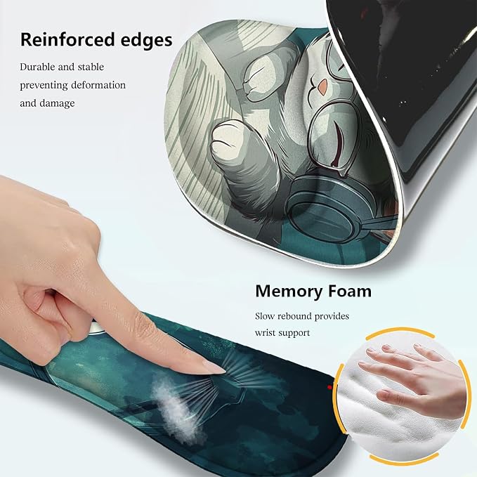 AQQA Mouse Pad Set,Ergonomic Mouse Pad with Wrist Rest,Comfortable Mousepad with Smooth Wrist Support Surface and Non-Slip PU Base forHome Office Desk Accessories Decor Supplies,Cute Cat