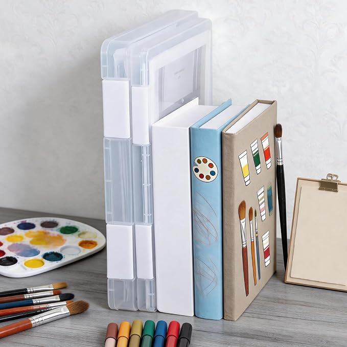 6 Pcs Clear A4 File Portable Project Case, Plastic Storage Box for 8.5" x 11" Letter Paper, Scrapbook Paper Storage Boxes Documents Magazines Holder with Buckle