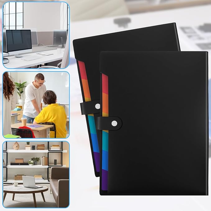 10 Pack Expanding File Folders with Stickers, Accordion-File-Organizer 7 Pocket Folder Organizer, A4 Letter Size Portable Paper Document Bill Receipt Organizer