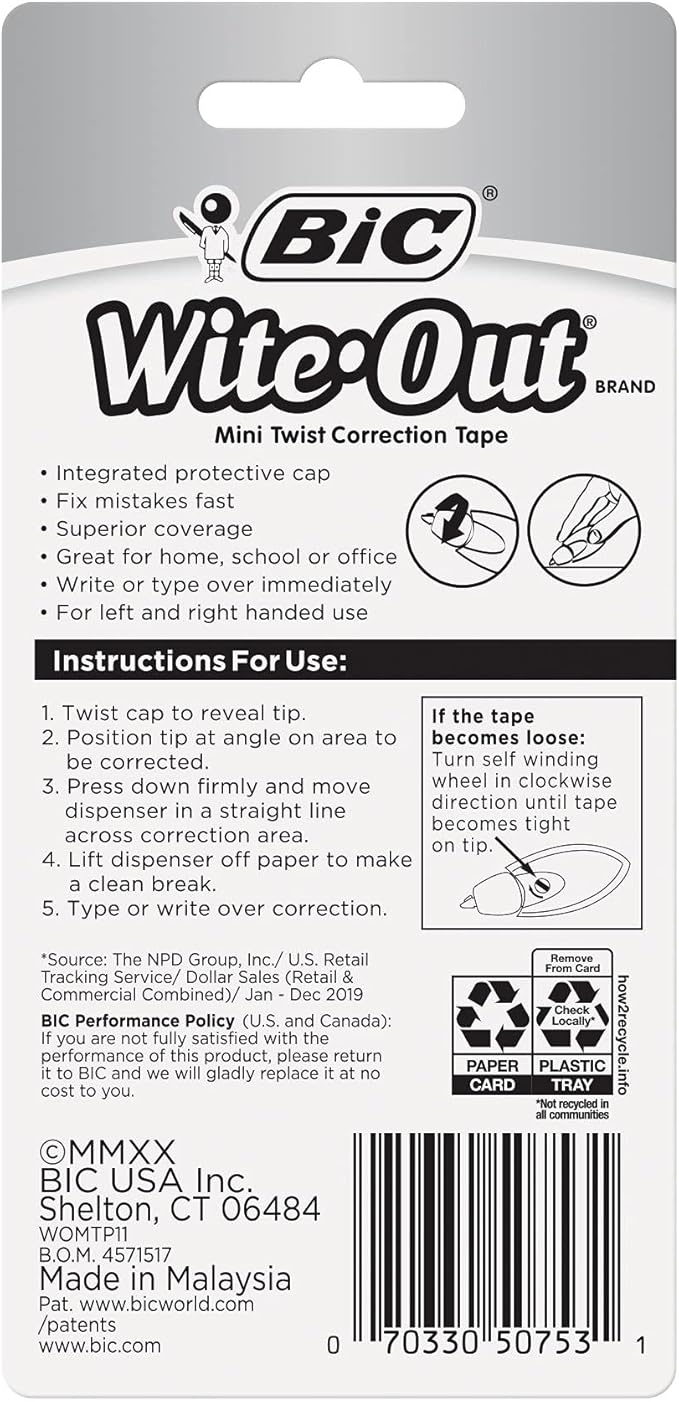 BIC Wite-Out Brand Mini Twist Correction Tape, White, 1-Count