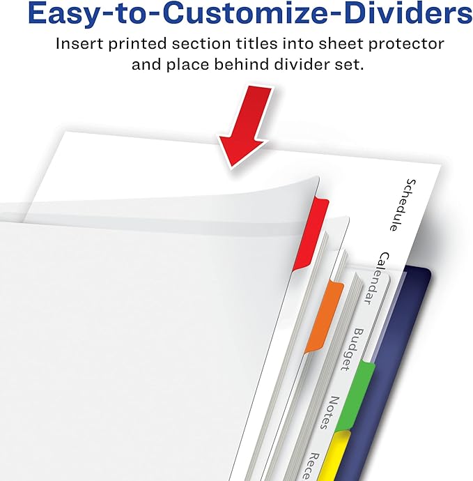 Avery Clear Easy View Durable Plastic Dividers for 3 Ring Binders, 8-Tab Set, Bright Multicolor, 1 Set (16741)