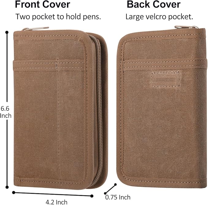 Kosibate Journal Cover, Pocket Journal with Zipper Pen Holder, Waxed Canvas, Ideal for Travelers & Daily Use, Fits Field Notes, Moleskine Cahier, 3.5 x 5.5 Inch (Brown)