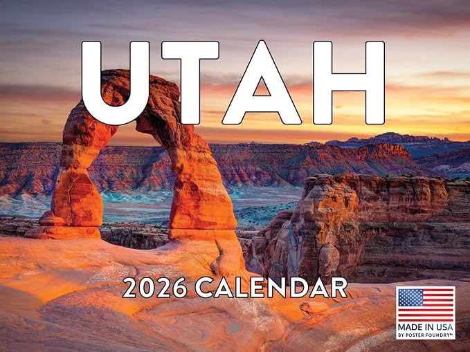 Utah Calendar 2026 Wall 12 Month Monthly UT Scenic Souvenirs Themed Gifts | American Made In The USA