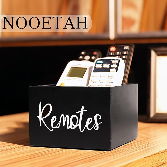 Remote Control Holder, Wooden TV Remote Holder for Table, Remote Organizer Caddy for Home Decor, Remote Box for Nightstand, Black Labeled Remote, 1 Slot - 5.1 Inch