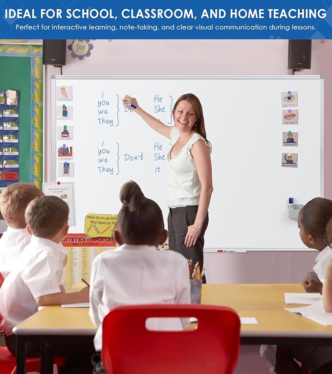 SWANCROWN 72" x 48" Dry Erase Board, Magnetic White Boards for Wall, 4' x 6' Whiteboard with a Long Pen Tray for Classroom and Office