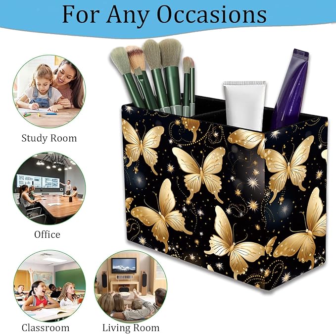 Pen Holder and Anti-Slip Mouse Pad Combination, Makeup Brush Storage Box, Tableware Storage Box, Suitable for Office and Home - Golden Butterfly