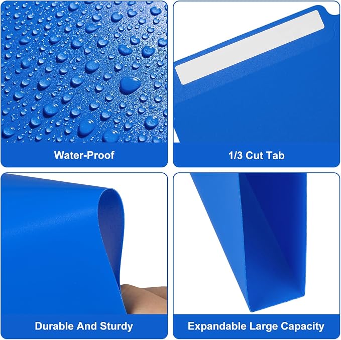 48 Pack Colored Plastic File Folders with Tabs and Sticky Labels 1/3 Cut Tab Manila File Folders Letter Size 8. 5 x 11 Inch for Office Home Organizer Documents (Sky Blue,Classic)