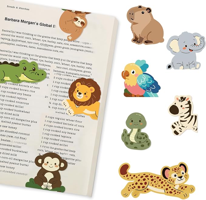 10Pcs Magnetic Bookmark, Cute Jungle Animals Theme Bookmarks, Animal Book Marks for Reading, Office Reading Accessories, Page Clips for Book Lovers, Reader, Women, Students