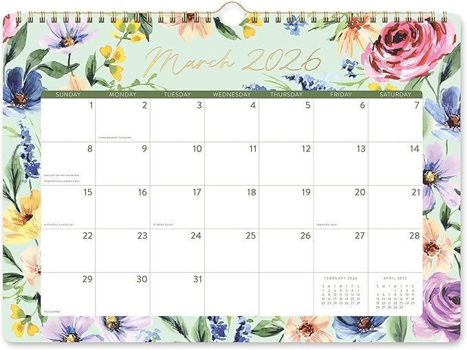Orange Circle Studio Deluxe Wall Calendar 2025-26, Bella Flora, Large Monthly Planner with Hanging Hook for Home Office, Classroom or School Use, Family Calendar, Aesthetic Hanging Organizer