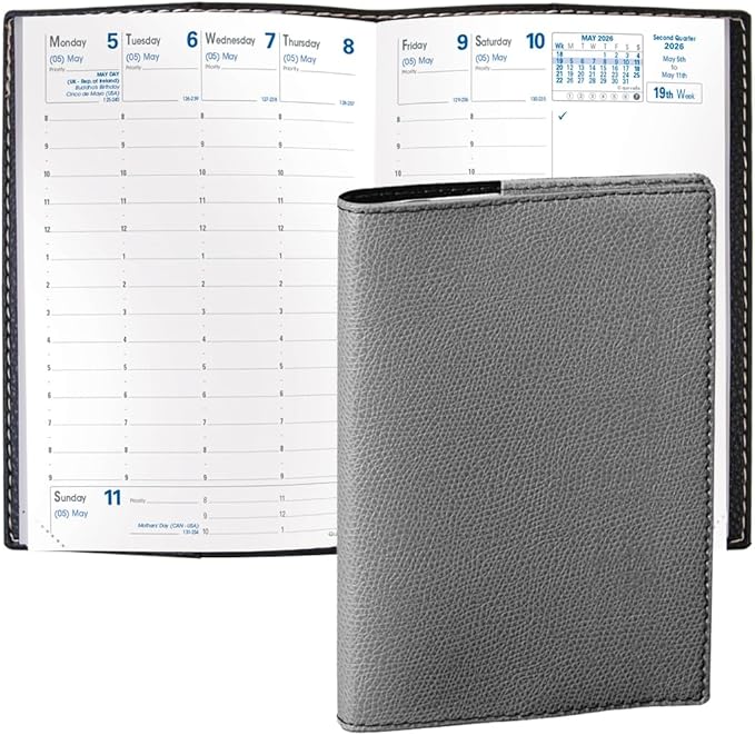 Quo Vadis 2026 Business - Weekly Planner - 12 Months, Jan. to Dec. - 4 x 6" - Grained Faux Leather Club Grey Cover- Time Management Appointment Organizer