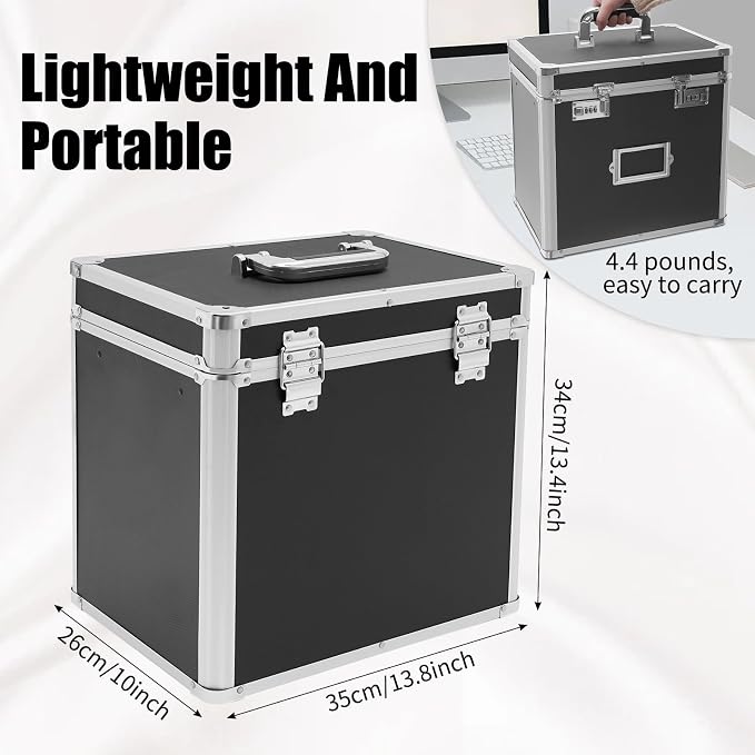 Aluminum Alloy File Organizer Box, 13.8x10x13.4in Portable File Box with Dual 3-Digit Combination Locks - for Letters, Documents, Office Supplies