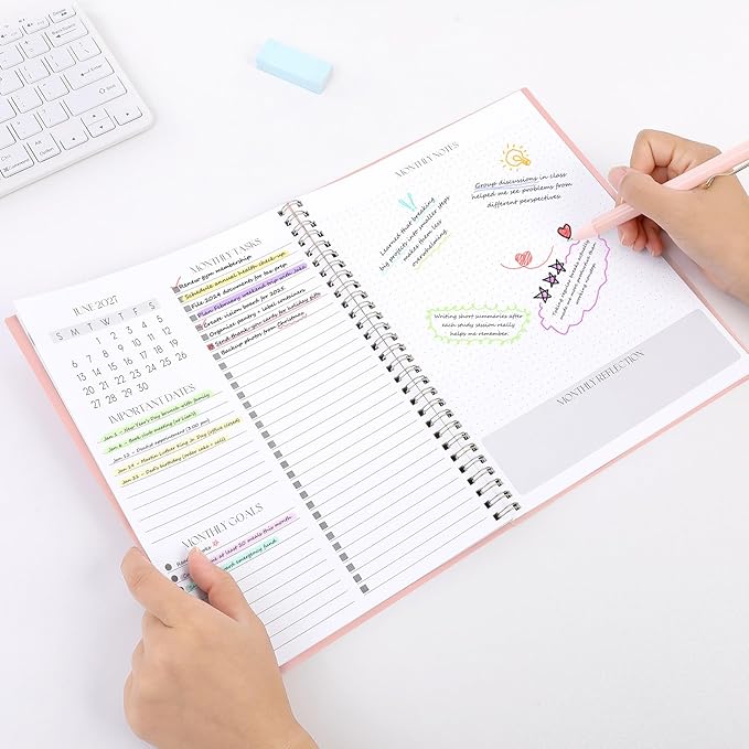 SKYDUE Monthly Planner 2026-2027, 24 Months Calendar Planner 2026-2027, 7.5" x 10" B5 Planner, Twin-wire Spiral Bound, Durable Waterproof Cover, Thick No-Bleed Paper, Pink