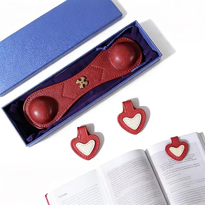 Book Weight Holder Wooden Thumb Book Page Open Weighted Bookmark Corner Reading Accessories Office Desk Decor Executive Gift for Writer Reader (Red)