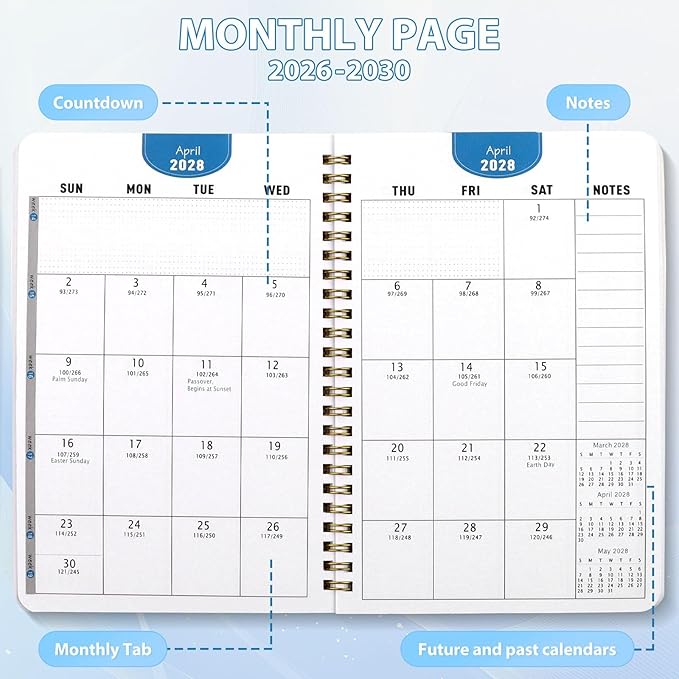 5-Year Monthly Planner 2026-2030, A5 Size, 60-Month Calendar with to-Do List, Spiral Bound Writing Plannner