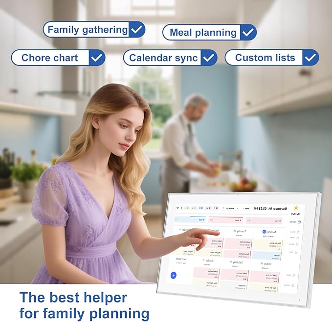 15.6 inch Digital Wall Calendar Touchscreen, Chore Chart, IPS FHD,Wall Planner, Smart Family Schedules, Wall Mount Included，Wall Organizer,Meal Planner,Plan Daily Household and Work tasks