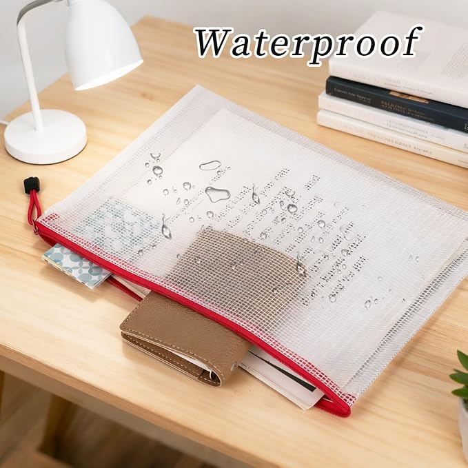 MultiBey 16 Pack Mesh Zipper Bags in 8 Sizes, Clear Waterproof Organizer Pouches with Colored Pulls for Puzzles, Diamond Painting, Travel & Office and School Supplies