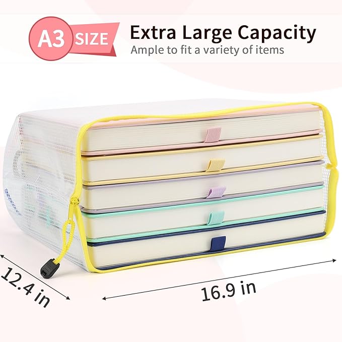 Umriox Zipper Pouch, 16.9x12.4 in (12 Colors, 12 Packs), Extra Large Zipper Bags, Waterproof Bags for Office Supplies, Puzzles, Board Game Storage & Cross Stitch Projects