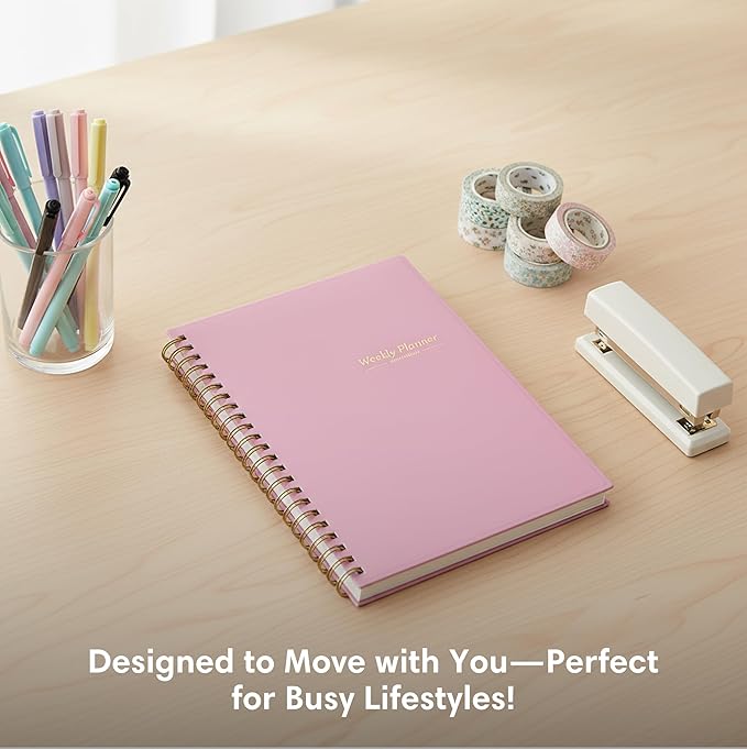 Blue Sky Undated Planner Calendar, 5” x 8” Weekly View Organizer, Twin-Wire Binding, Flexible Cover, Blank Notes Pages for Goal-Setting and Productivity (Imperial Rose, 5" x 8")
