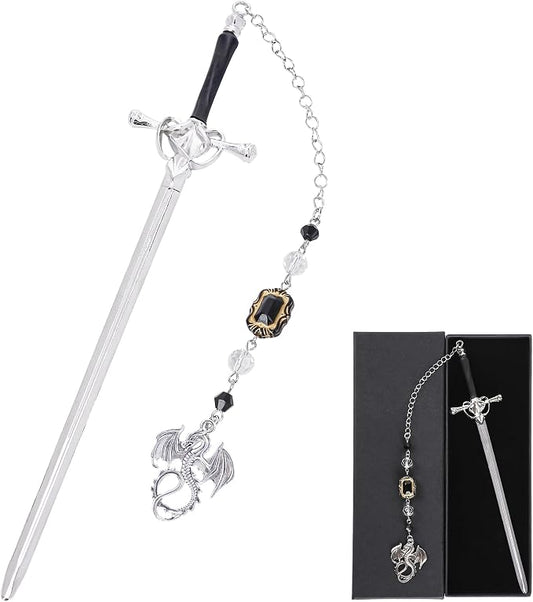 Fantasy Dragon Sword Bookmark - Vintage Metal Book Marks for Men Women Students Teachers Reader Page Mark with Crystal Beads Sliver Dragons Charm Reading Lovers Birthday Gifts Accessories