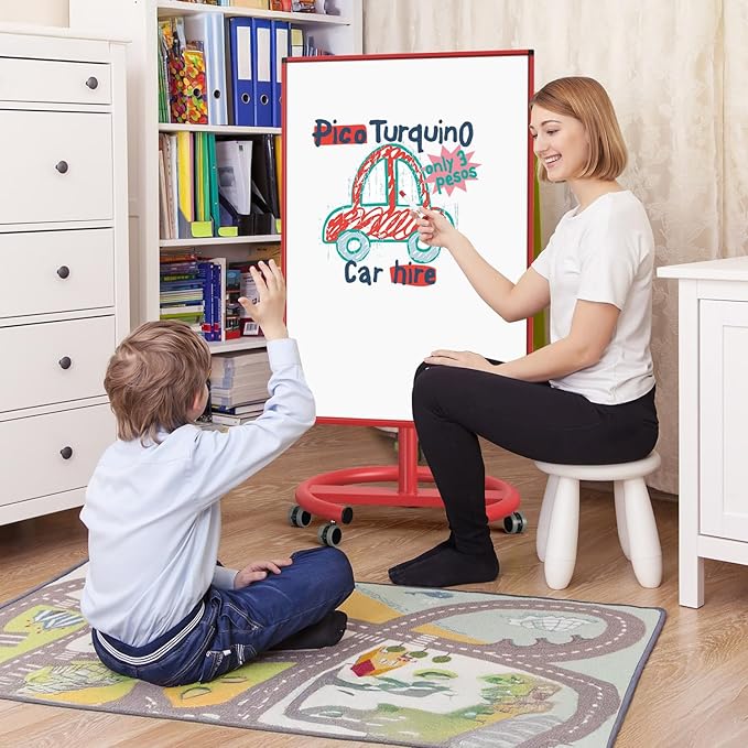 Mobile Dry Erase Board on Wheels, 40x26 Inches Portable Mobile Whiteboard, Magnetic Standing White Board with Flip Chart Paper, Rolling Dry Erase Board for Classroom, School, Office, Home