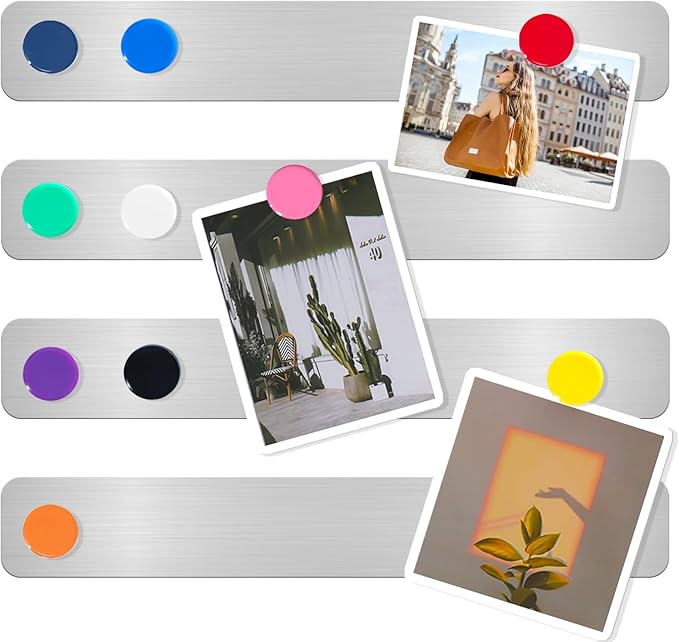 ZDZBLX Magnetic Board Bulletin Board Strips – 4 Pack Stainless Steel Frameless Magnet Boards with Adhesive Backing, Memo Bar for Wall, Office, School, Home Organization, Metal Strip Includes 10 Magnet