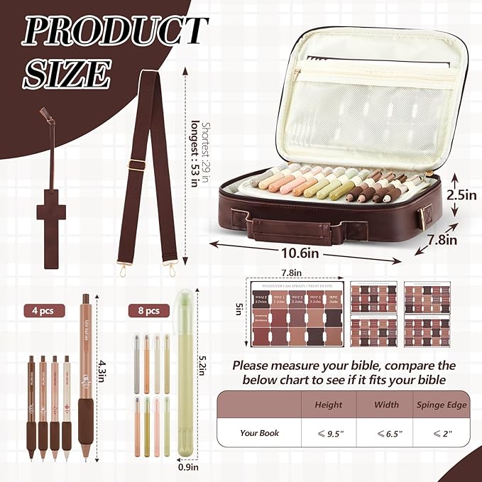 Sinload Bible Cover Kit for Men – Bible Journaling Set with Highlighters, Pens, Tabs & Bookmark – Gift-Ready Christian Study Carrying Case(Crossbody Style)