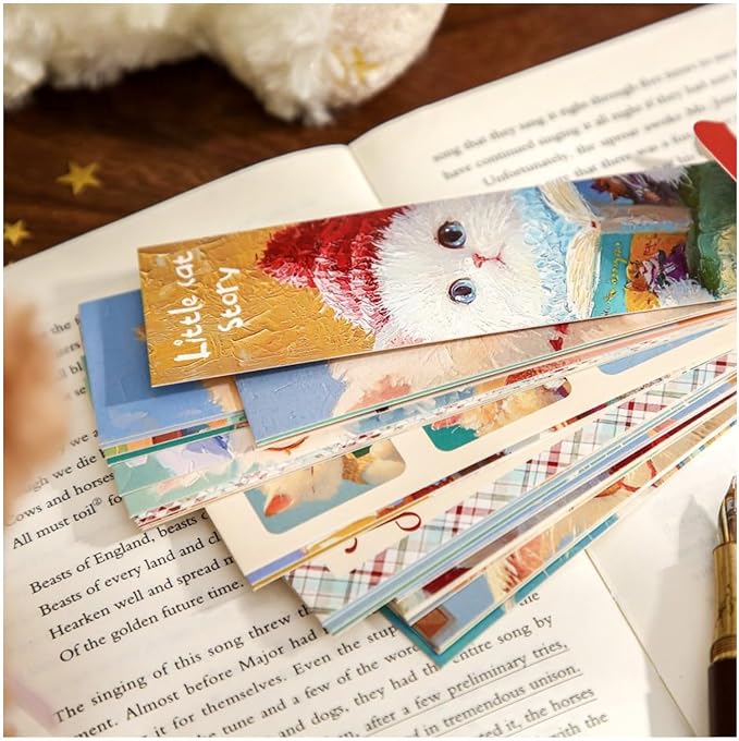 Cute Funny Animal Theme Colorful Bookmarks, 30 PCS (Cat Story)