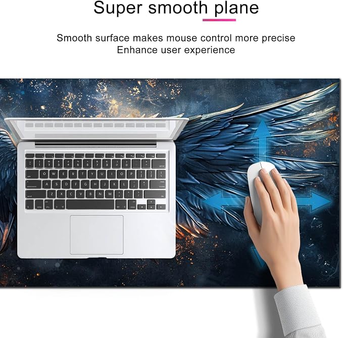 HOMETITUTE Large Mouse Pad XL 31.5 x 11.8 Inch Black Blue Flame Wing Gaming Desk Mat Extended Keyboard Pad Computer Desk Pad Waterproof Non Slip Mouse Pads for Desktop Office Accessories