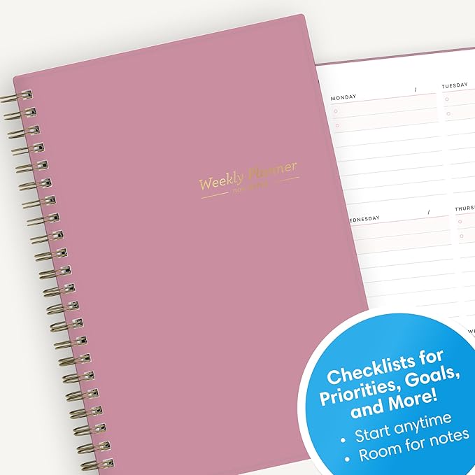 Blue Sky Undated Planner Calendar, 5” x 8” Weekly View Organizer, Twin-Wire Binding, Flexible Cover, Blank Notes Pages for Goal-Setting and Productivity (Imperial Rose, 5" x 8")