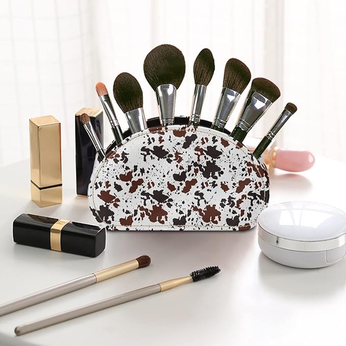 FUSURIRE Vintage Cow Print Tv Remote Controllers Holders for Desk Bed Couch Sofa, PU Leather Desk Storage Box Cosmetic Cup Multi-functional Pencil Holder, Cow Home&Office Accessories