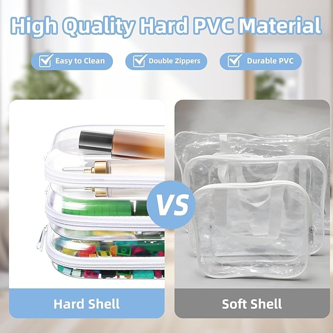 6PCS Clear Hard Shell Zippered Case,Professional-Plastic Clear Zipper Pencil Case,Small Double Zippered Toy Storage Organizer Bags for Craft,Toiletry Zipper Pouch,Travel Organizer,Cosmetic Bag