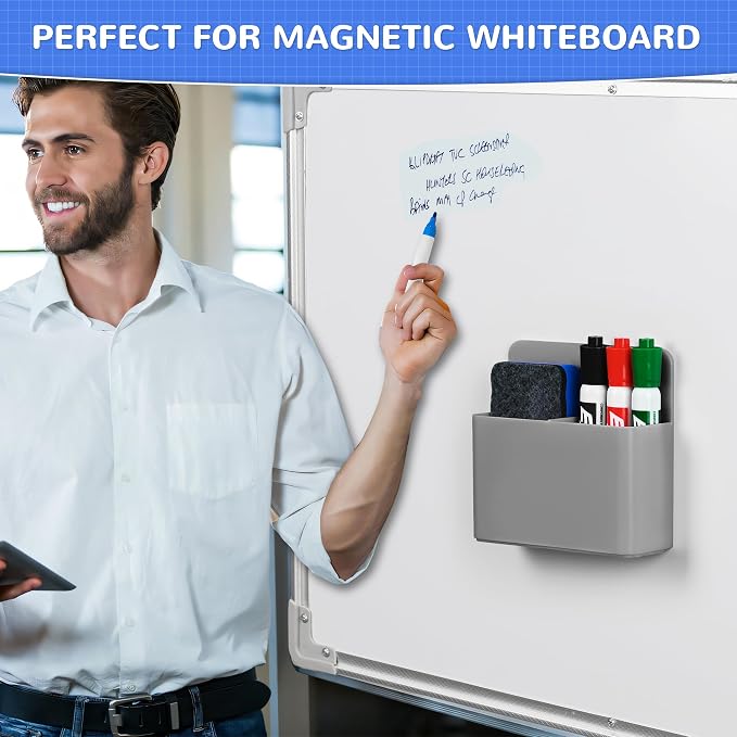 Magnetic Dry Erase Marker Holder, Magnetic Pen Holder for Fridge, Magnetic Marker Holder, Whiteboard Marker Holder for Locker Accessories, School, Office, Home, Magnetic Cup, 1 Pack, Grey