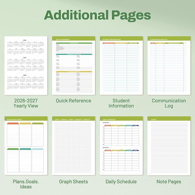 SUNEE Teacher Planner 2026-2027 Academic Year, 7 Periods Lesson Plan Book Jul 2026 - Jun 2027, 8.5"x11"Daily Weekly Monthly Organizers Horizontal Layout with Calendars, Bookmark, Tabs, Wildflowers