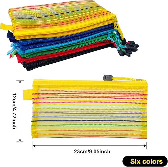 itechpanda 12 Pack Zipper Mesh Pouch, A6 Net Zipper Pouch Multipurpose Storage Bags for Organizing Makeup Essentials, Travel Accessories, Office, School and Teacher Supplies, 6 Colors