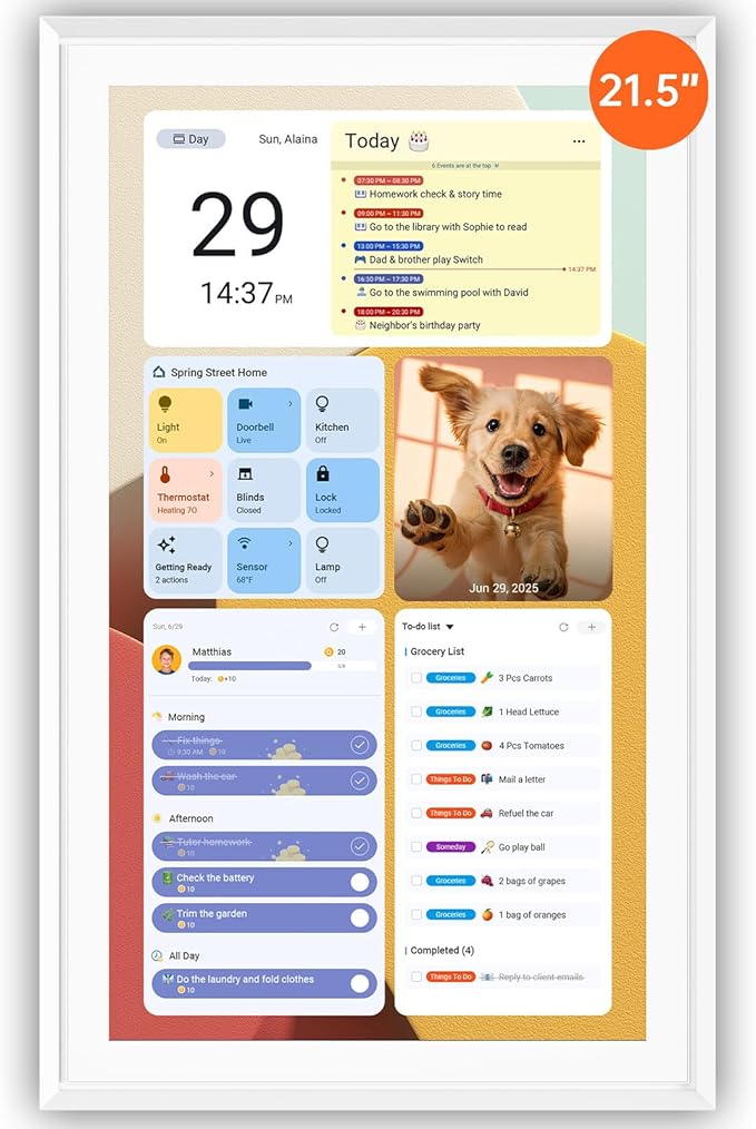 Apolosign 21.5-inch Digital Calendar : Dual Mode Smart Wall Planner, No Subscription, Install Apps, Sync Calendars, Electronic Touchscreen Interactive Display for Family Schedules, Chore Chart (White)