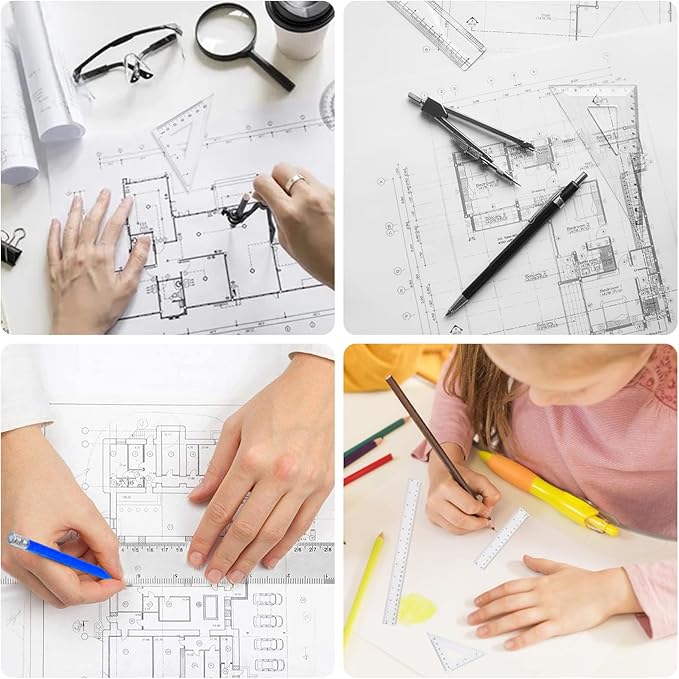 6 pcs Clear Ruler Protractor Rule Set, Includes 12 Inch 6 Inch Straight Ruler for Drawing, Triangle Rulers and Protractor Set, Math Geometry Tool, for School Office Home Supplies Measuring Tool