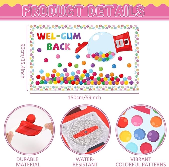 Colorful Bubble Gumball Bulletin Board Classroom Decorations Welcome Back to School Bulletin Board Gumball Machine WEL-Gum Candy Themed Classroom Motivational Cutouts for School Wall Decals Decor