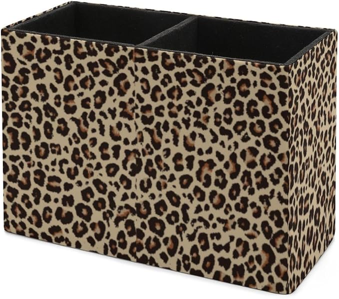Pen Holder, Pencil Holder for Desk Organizer, Leopard Print Skin PU Leather Pencil Cups Desktop Stationery Storage Makeup Brush Holder Pen Organizer for Office Home