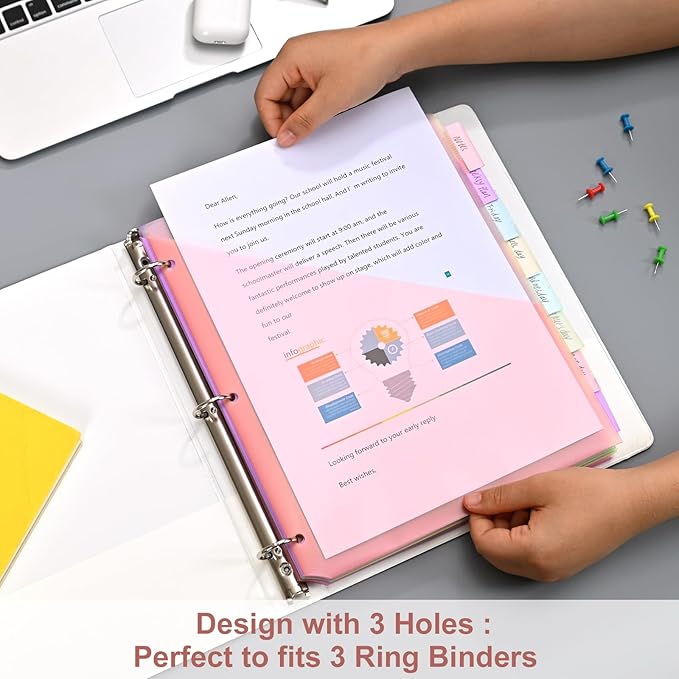 8-Tab Binder Dividers, Index Pockets for 3 Ring Binders, 8 Pastel Colors, US Letter Size (1)