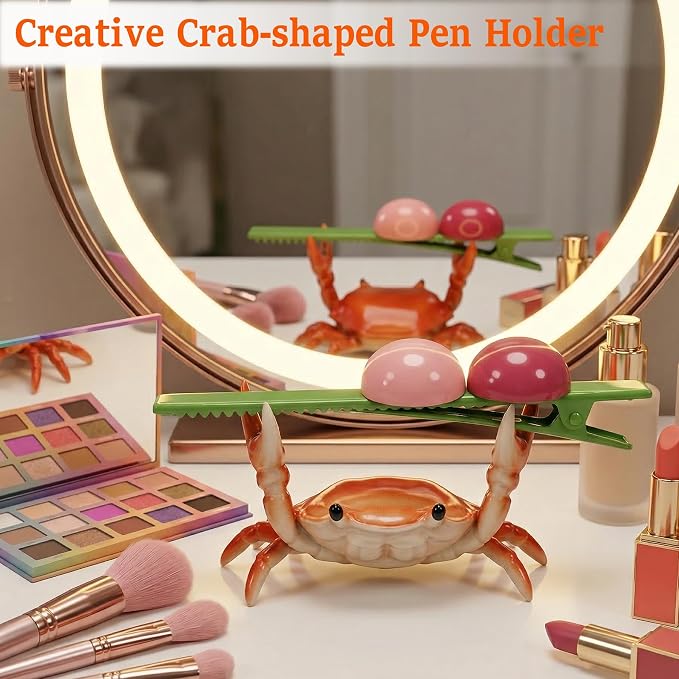 4 Pcs Crab Pen Holder, Creative Weightlifting Desk Crab Pen Holder Stand, Cute Desk Organizers and Accessories, Home School Studio Office Decor for Small Items Storage(Orange + Red + Blue+ Green)