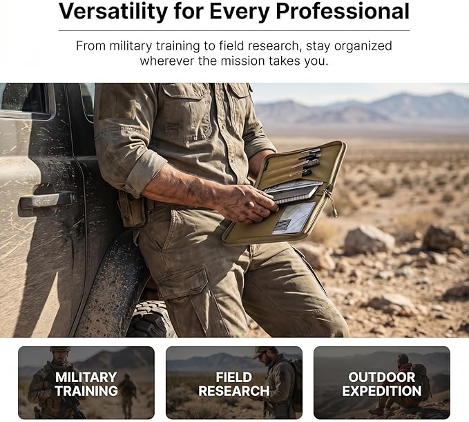 Kosibate Tactical Notebook Cover with Zipper,7.5" x 5" OCP Military Notebook Cover, Detachable Army Field Tactical Portfolio Organizer with Flag Patch, for Protecting Notes, Book(Tan, Cover Only)