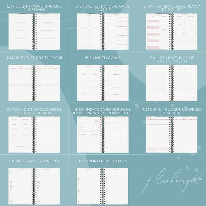 PLANBERRY Large Weekly Planner Premium – Undated Life & Budget Planner – Organizer & Productivity Journal, 8x10.4″ (Ocean Depths)