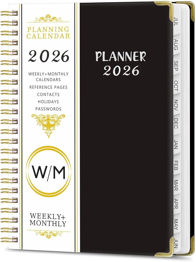 2026 Planner, Weekly and Monthly Academic Year 2026 Calendar(January 2026- December 2026), Agenda Book for School Stuedent, Teacher, Home, Office (Black(JAN2026-DEC2026))