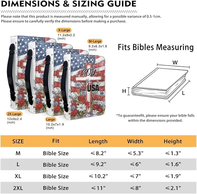 American Flag Bible Covers for Women Jesus God Bible Carrying Case with Handle Book Carrying Case Fits for More Size Bible Bag-Size：M