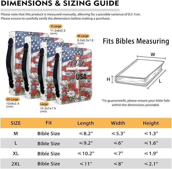 American Flag Bible Covers for Women Jesus God Bible Carrying Case with Handle Book Carrying Case Fits for More Size Bible Bag-Size：L