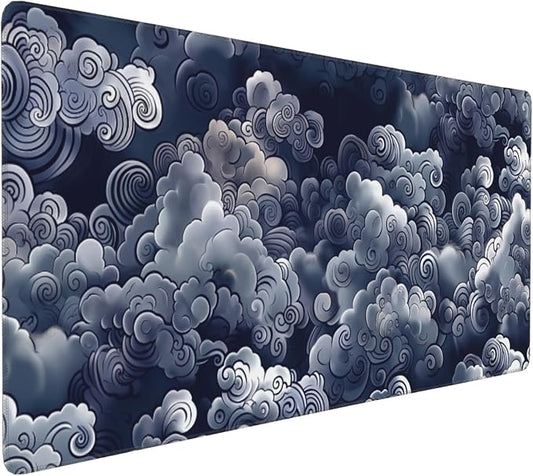 35.4" x 15.7" Japanese Cloud Extended Mouse Pad, Oriental Swirl Desk Mat with Non-Slip Base, Water Resistant for Gaming & Office