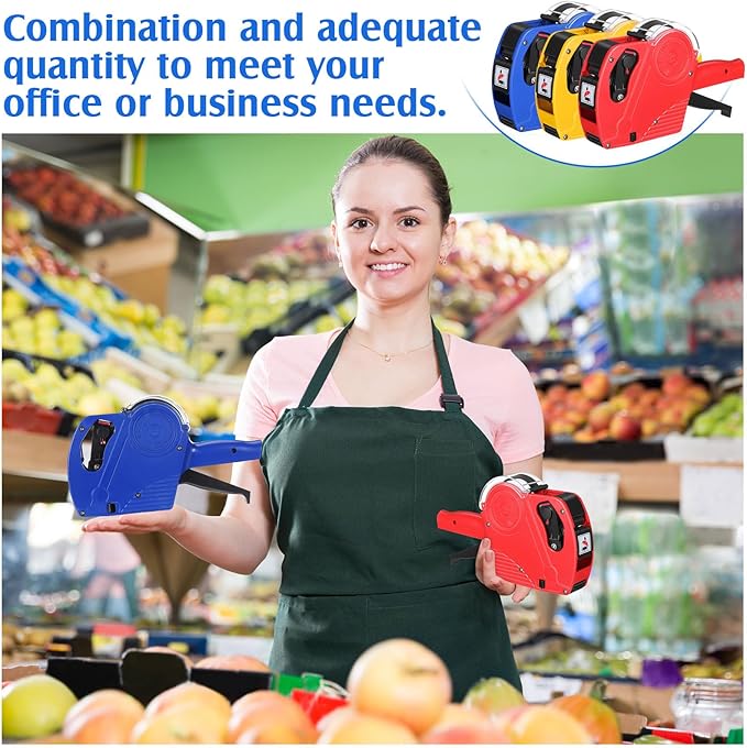 Dunzoom 3 Pack 8 Digits Price Tag Gun Label Pricing Gun Kit with 12000 Labels & 9 Ink Rollers for Retailer Supermarket Grocery Store Food(Red, Blue, Yellow)