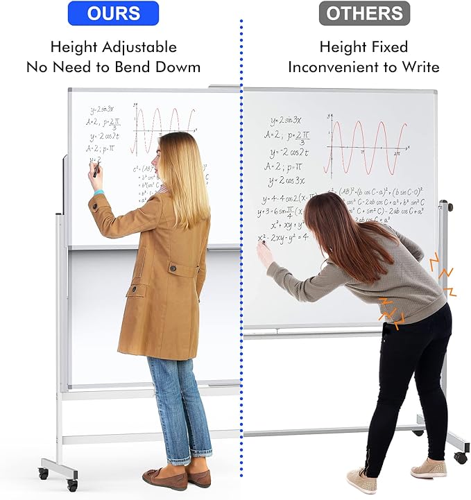 Dry Erase Whiteboard Height Adjustable, 72x60 inches Large Standing Easel White Board on Wheels, Mobile Magnetic Rolling White Board for Office Home Classroom, School Supplies for Teaching