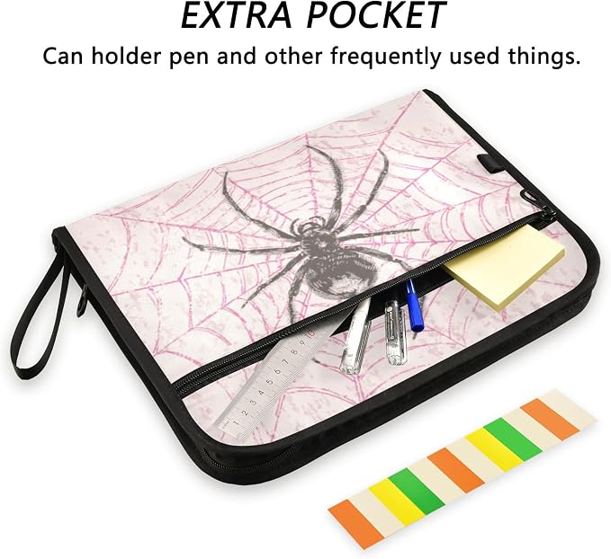 Black Spider on Pink Web Accordion File Organizer Expanding Document Folder with 13 Pockets Portable File Folder for A4 Letter Size