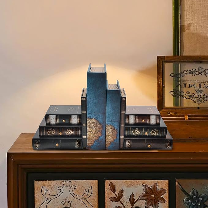Vintage Wooden Bookends with Drawers – Decorative False Book Shelf Organizer for Home, Office, or Library (311)